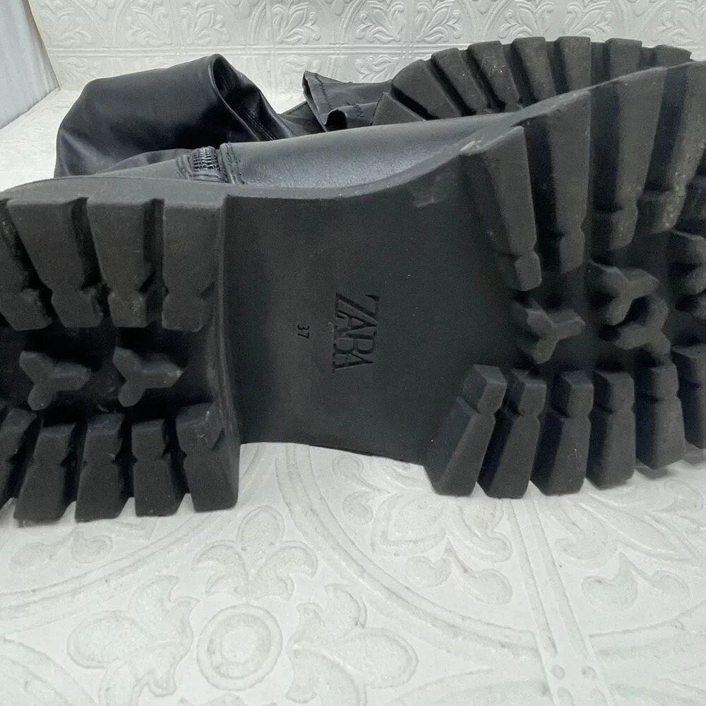 Zara over-the-knee lug sole boots Sz 37